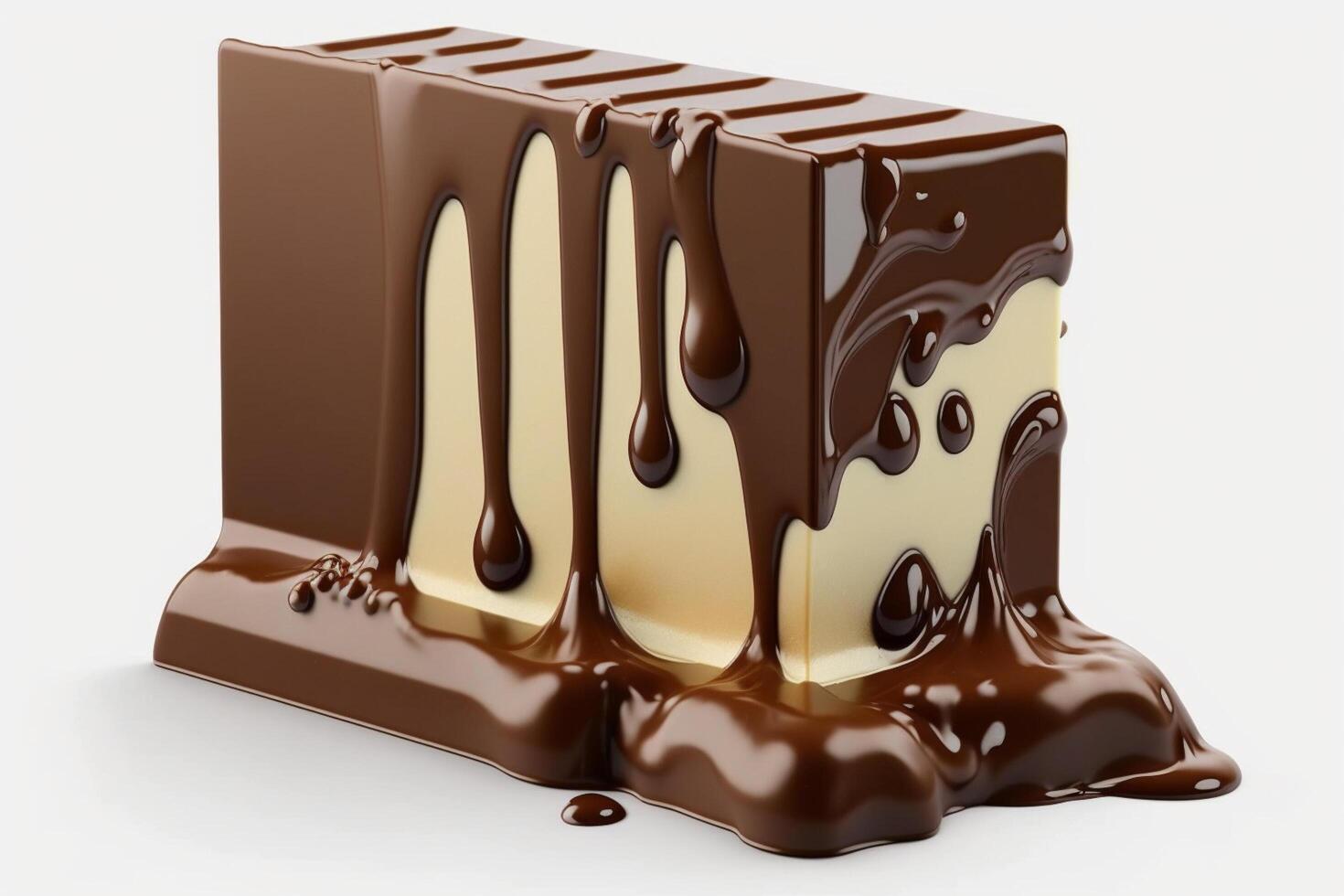 Image of close up of a delicious melting chocolate bar isolated on white background. For chocolate festival, food, sweet dessert, valentine's day or chocolate day by photo