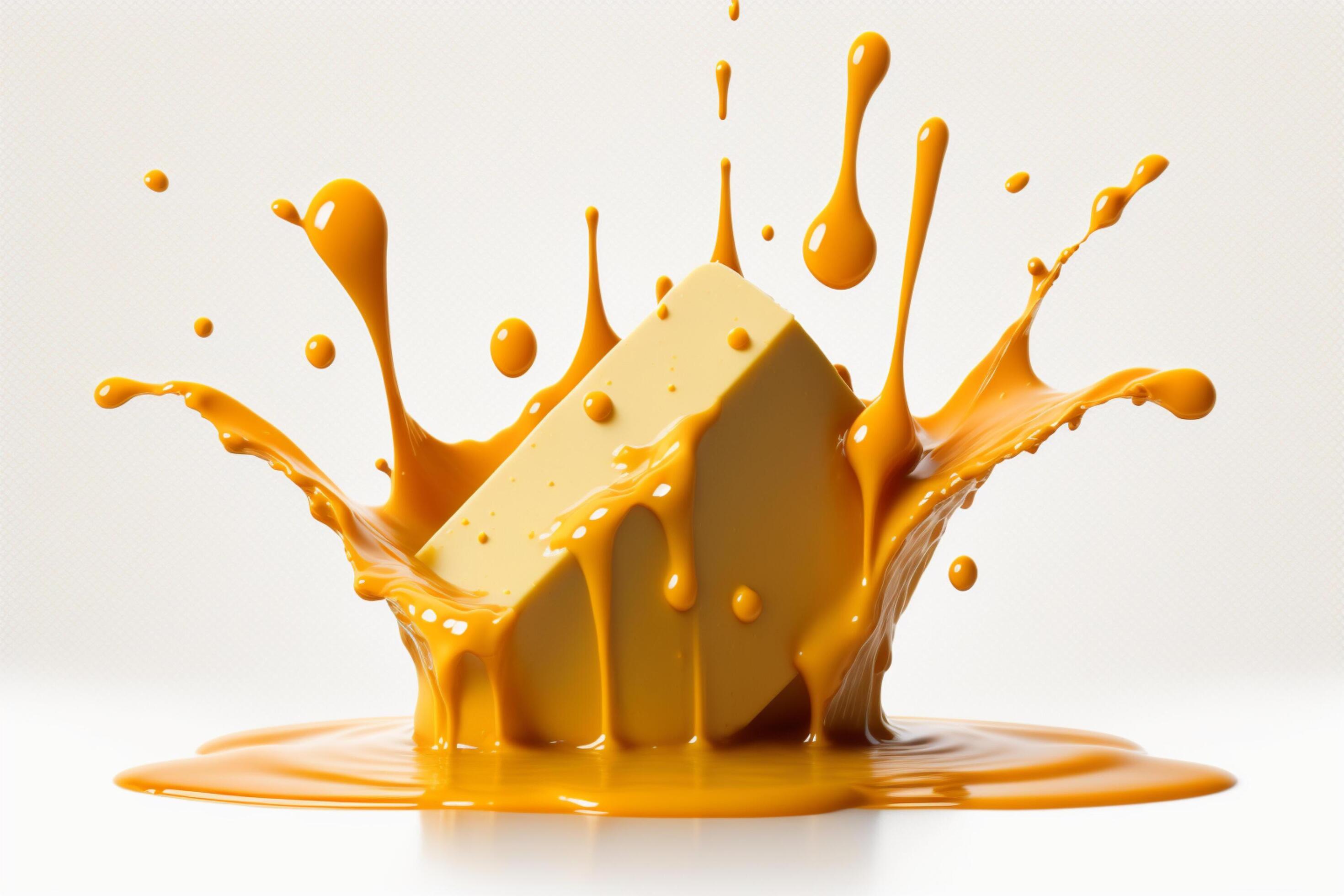 A delicious melting cheese splash in a realistic style. Hot cheese or