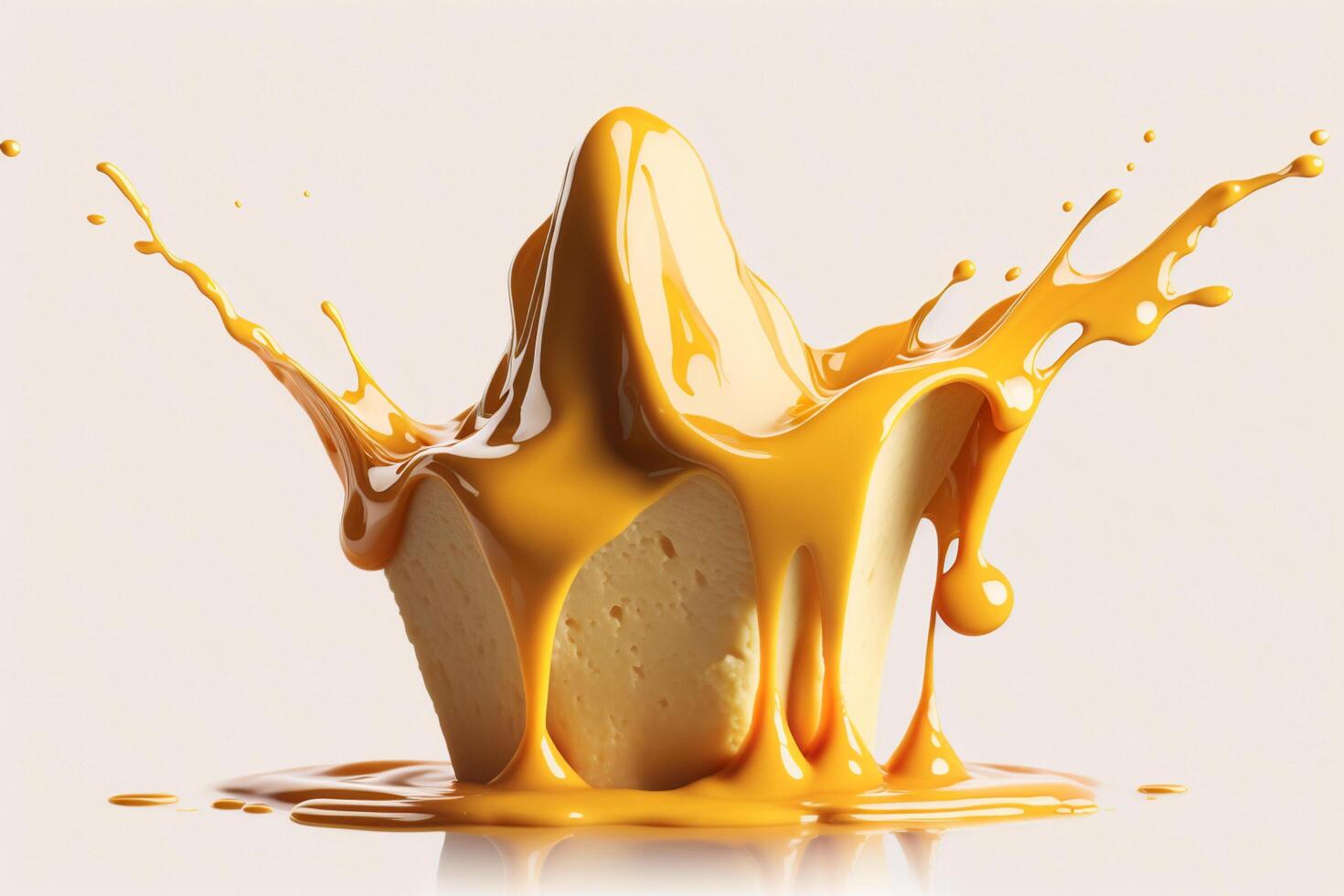 A delicious melting cheese splash in a realistic style. Hot cheese or cheddar splash. Tasty cheese liquid splash. Cheese sauce crown splash. For italian food, world cheese day, dessert by photo