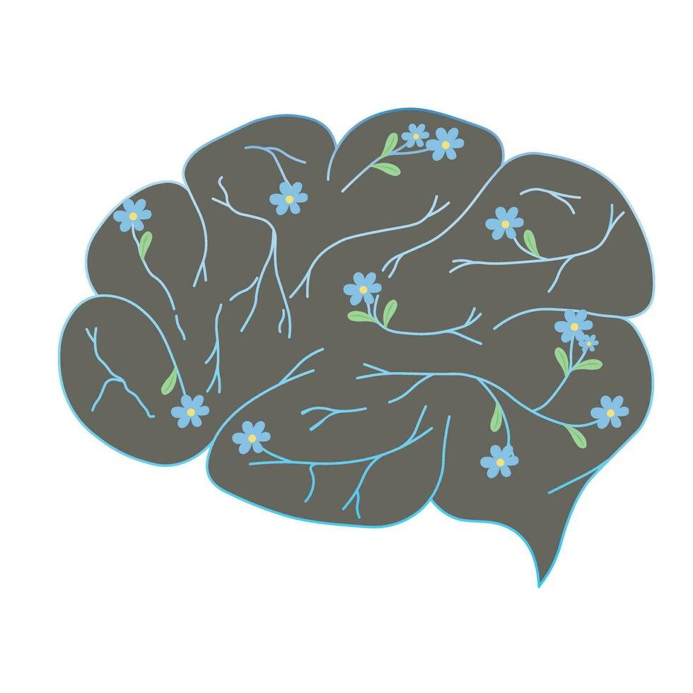The brain in love vector stock illustration. Dreamy personality type. Mental health. isolated on a white background.