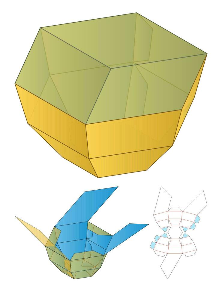 diseño de plantilla troquelada de embalaje de caja. Maqueta 3d vector