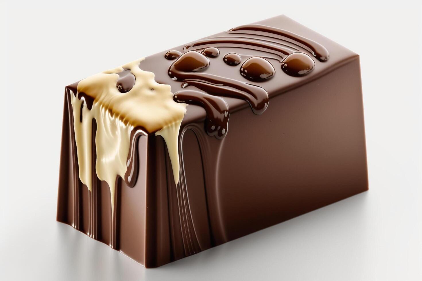 Image of close up of a delicious melting chocolate bar isolated on white background. For chocolate festival, food, sweet dessert, valentine's day or chocolate day by photo