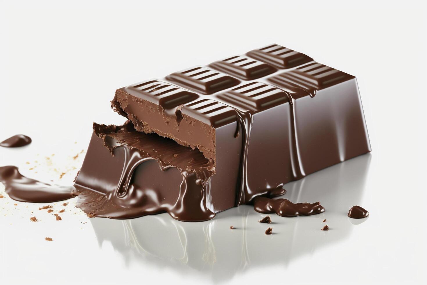 Image of close up of a delicious melting chocolate bar isolated on white background. For chocolate festival, food, sweet dessert, valentine's day or chocolate day by photo