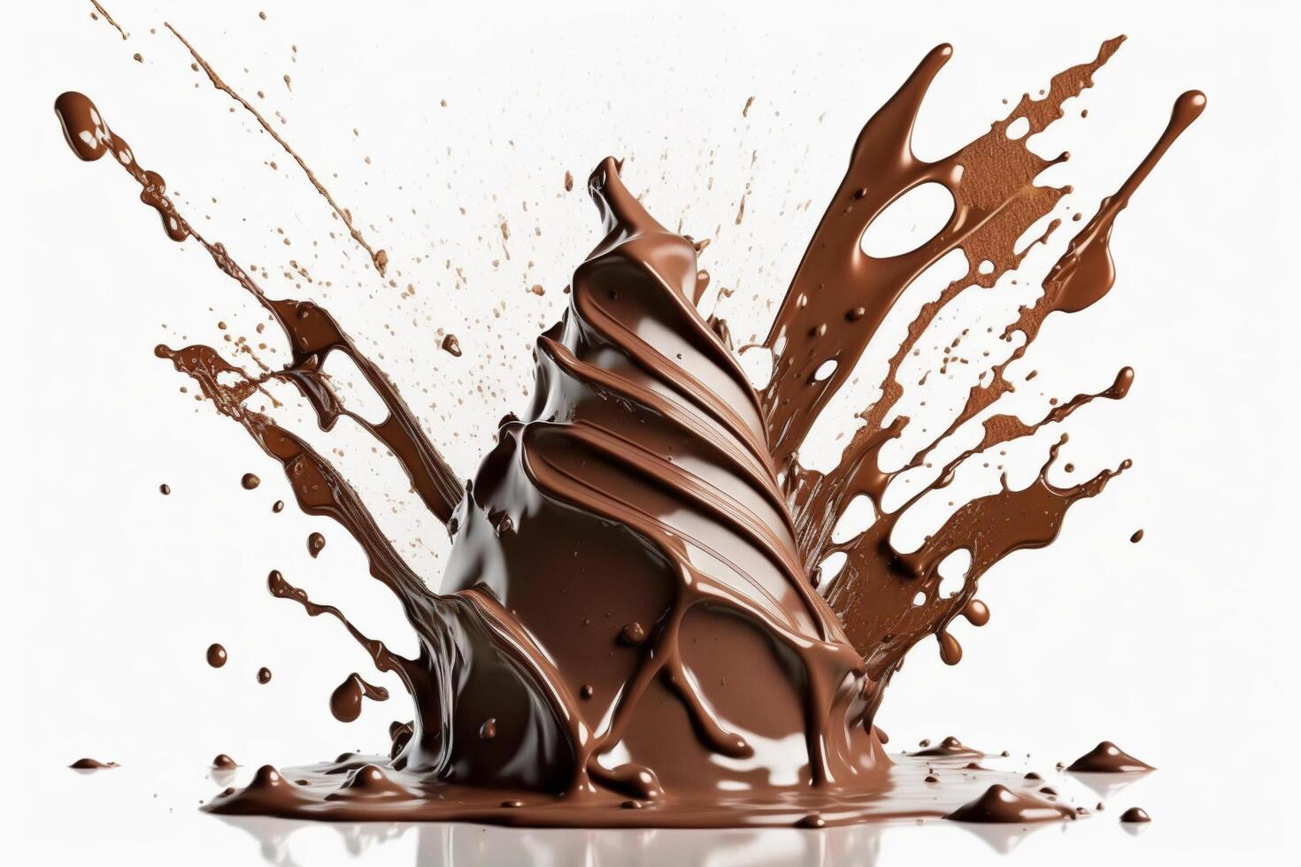 A delicious melting chocolate splash in a realistic style. Hot chocolate, cacao or coffee splash. Tasty chocolate liquid splash. Chocolate sauce crown splash. For chocolate day dessert by photo