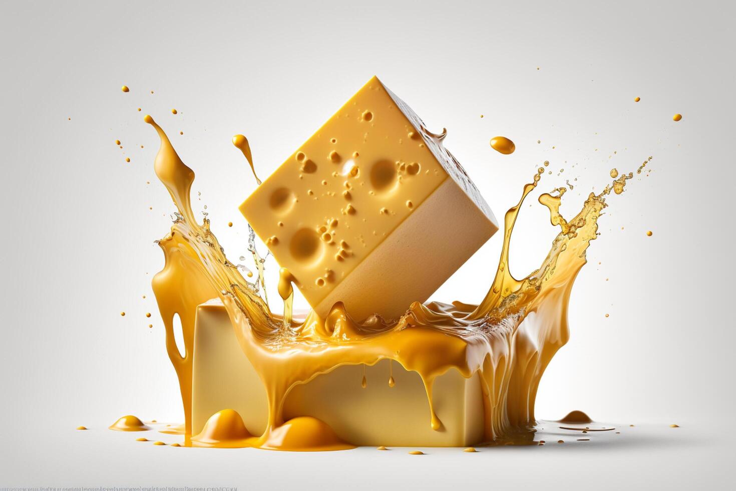 A delicious melting cheese splash in a realistic style. Hot cheese or cheddar splash. Tasty cheese liquid splash. Cheese sauce crown splash. For italian food, world cheese day, dessert by photo