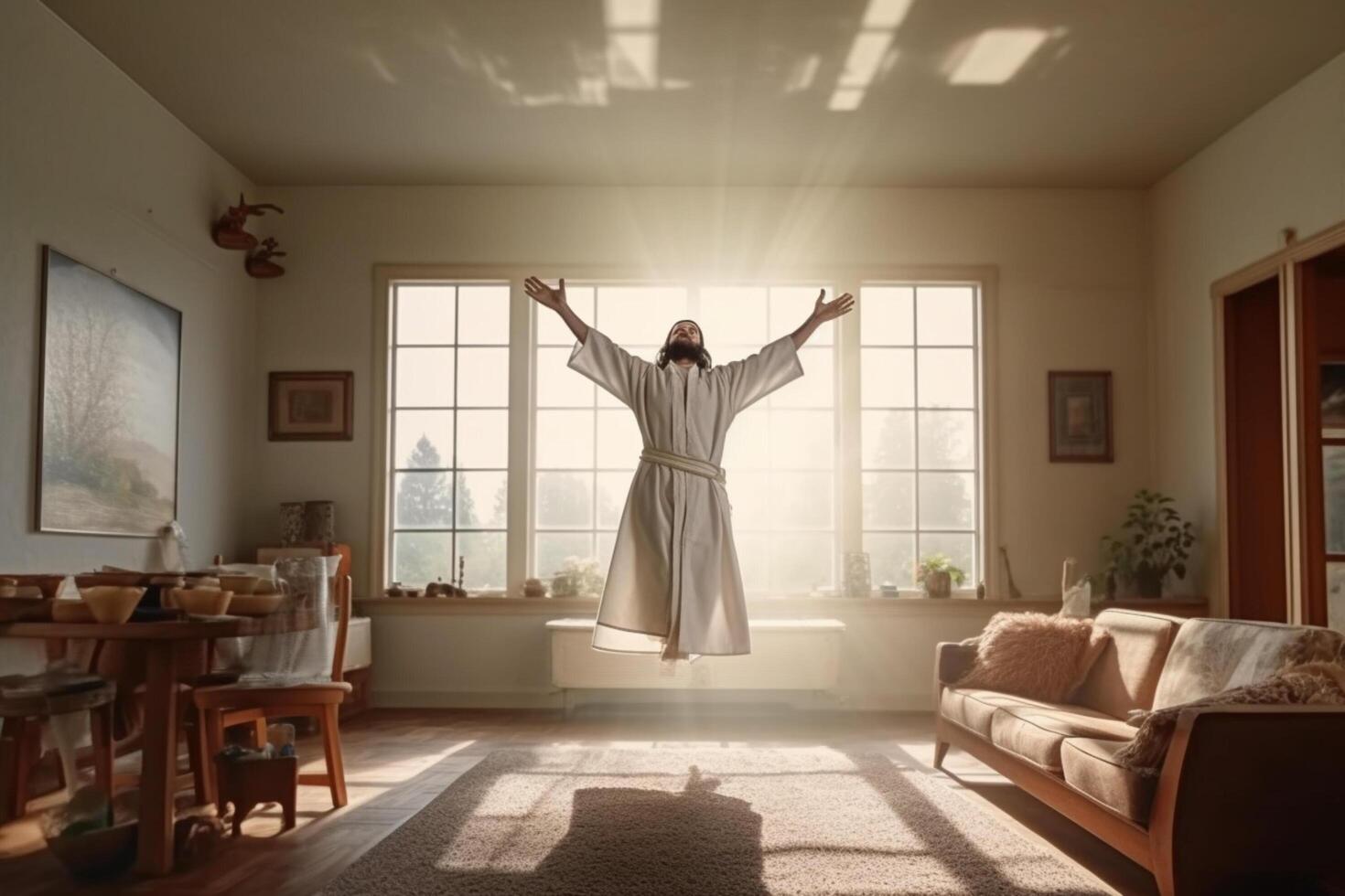 Ascension day of jesus christ or resurrection day of son of god. Good friday. Ascension day concept in living room by photo