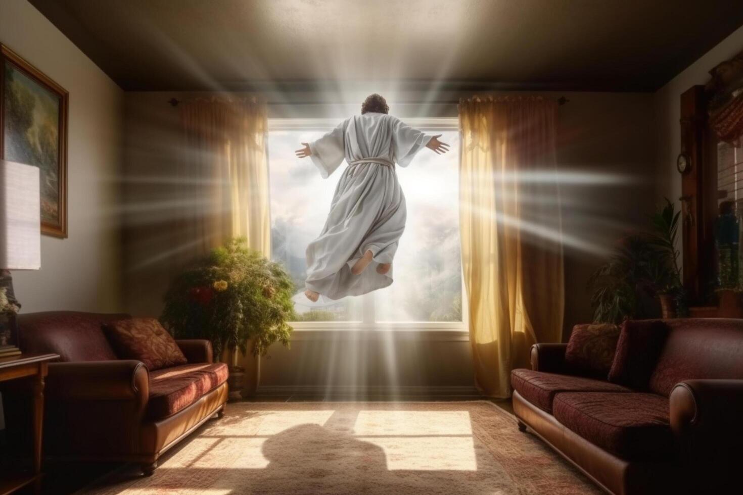 Ascension day of jesus christ or resurrection day of son of god. Good friday. Ascension day concept in living room by photo