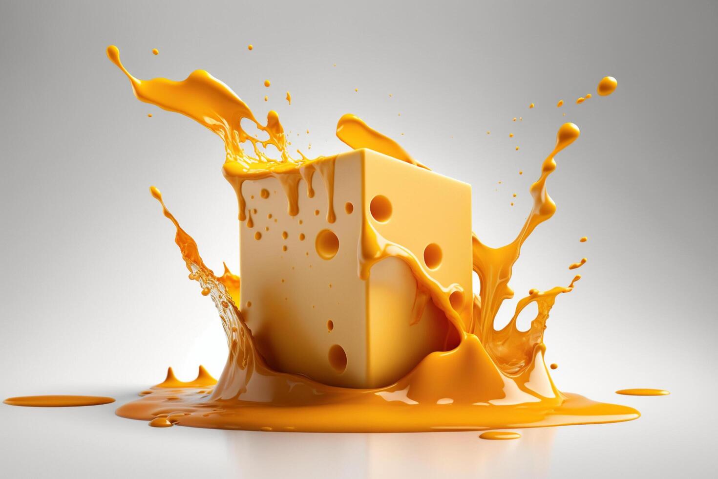 A delicious melting cheese splash in a realistic style. Hot cheese or cheddar splash. Tasty cheese liquid splash. Cheese sauce crown splash. For italian food, world cheese day, dessert by photo