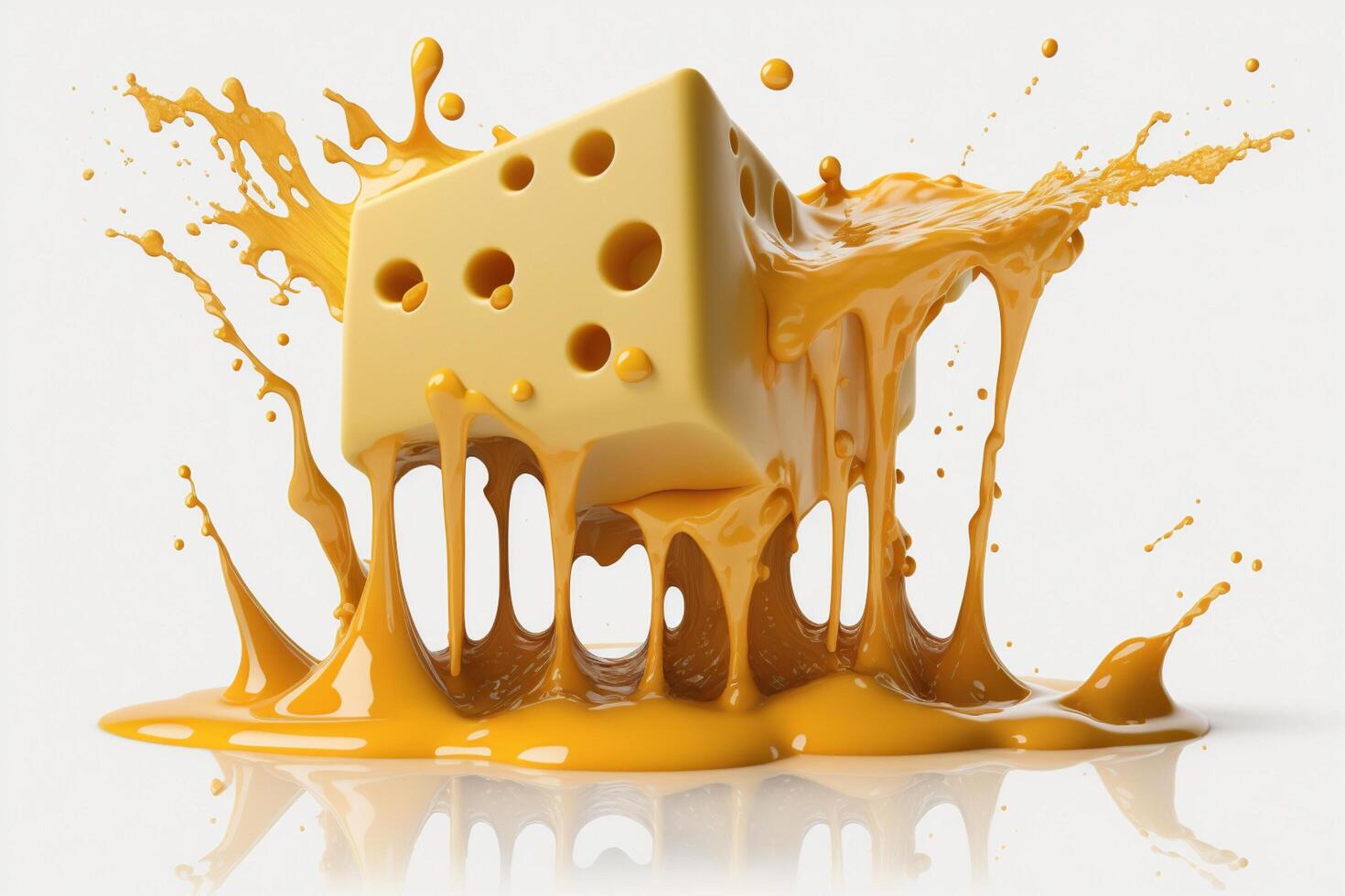 A delicious melting cheese splash in a realistic style. Hot cheese or cheddar splash. Tasty cheese liquid splash. Cheese sauce crown splash. For italian food, world cheese day, dessert by photo