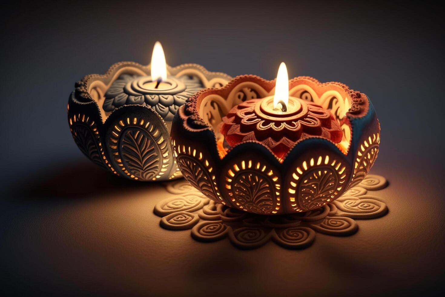 Happy diwali or deepavali traditional indian festival with clay diya