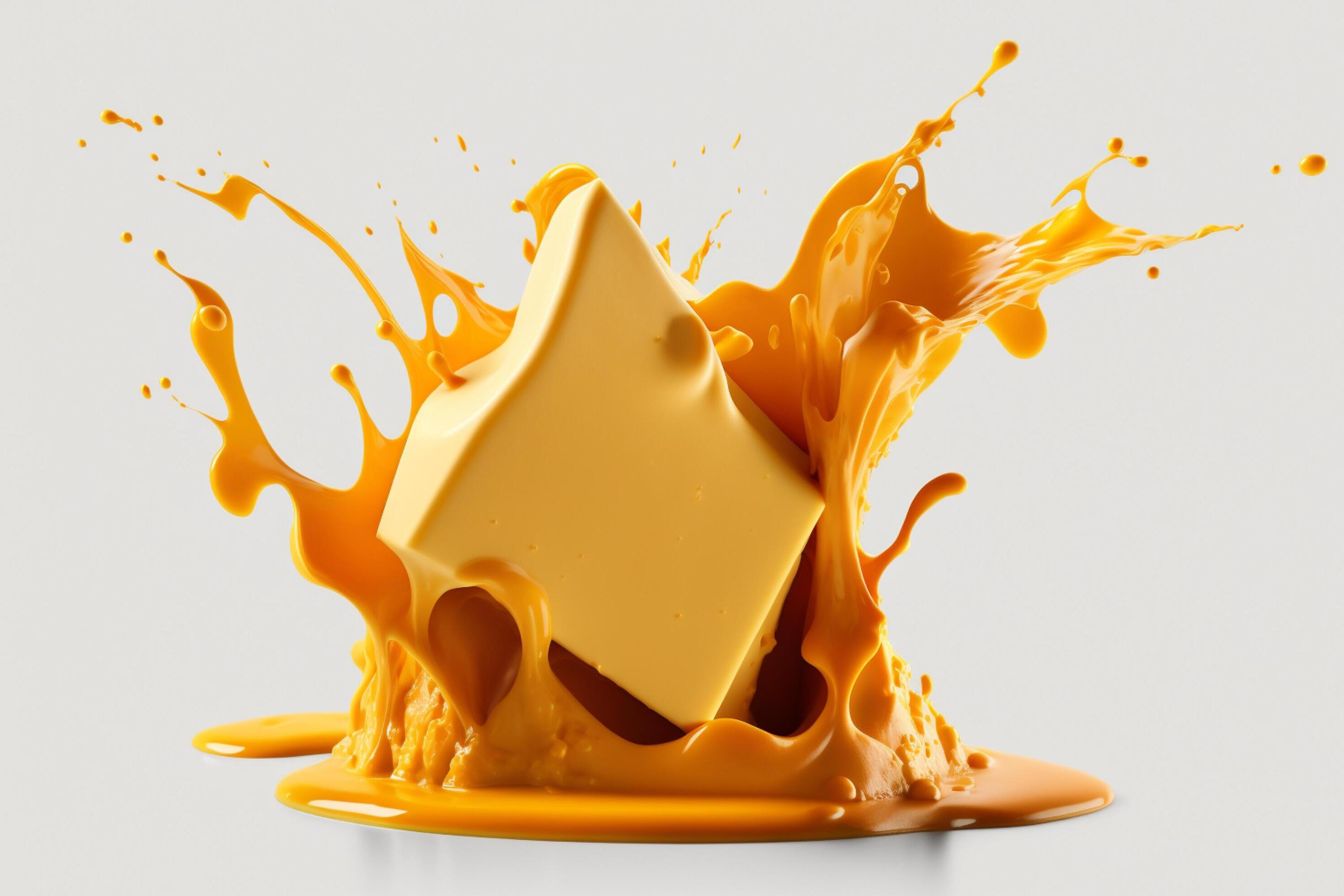A delicious melting cheese splash in a realistic style. Hot cheese or