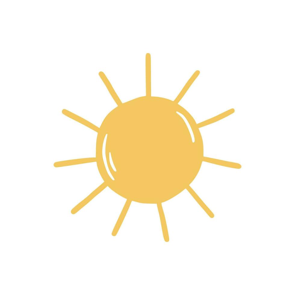 Doodle sun sketch illustration. Hand drawn cute orange sunshine. Scribble doodle children drawn style. Vector