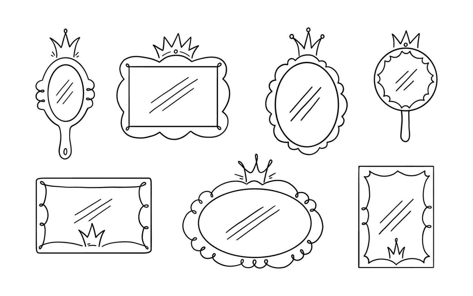 Princess crown mirror frame. Hand drawn vector