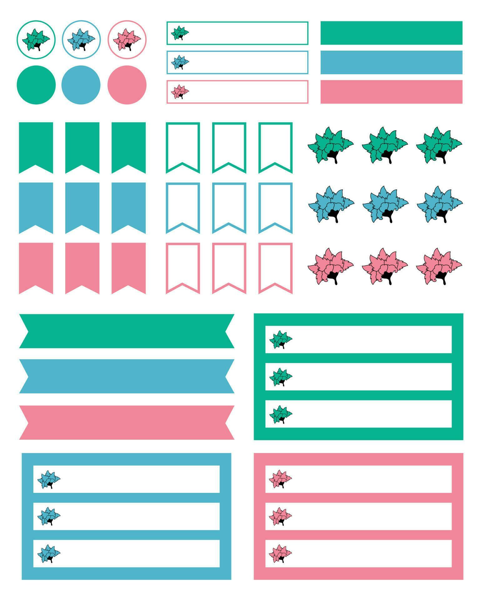 Set of planner stickers. Printable planner stickers. Planners and weekly days label. Bullet