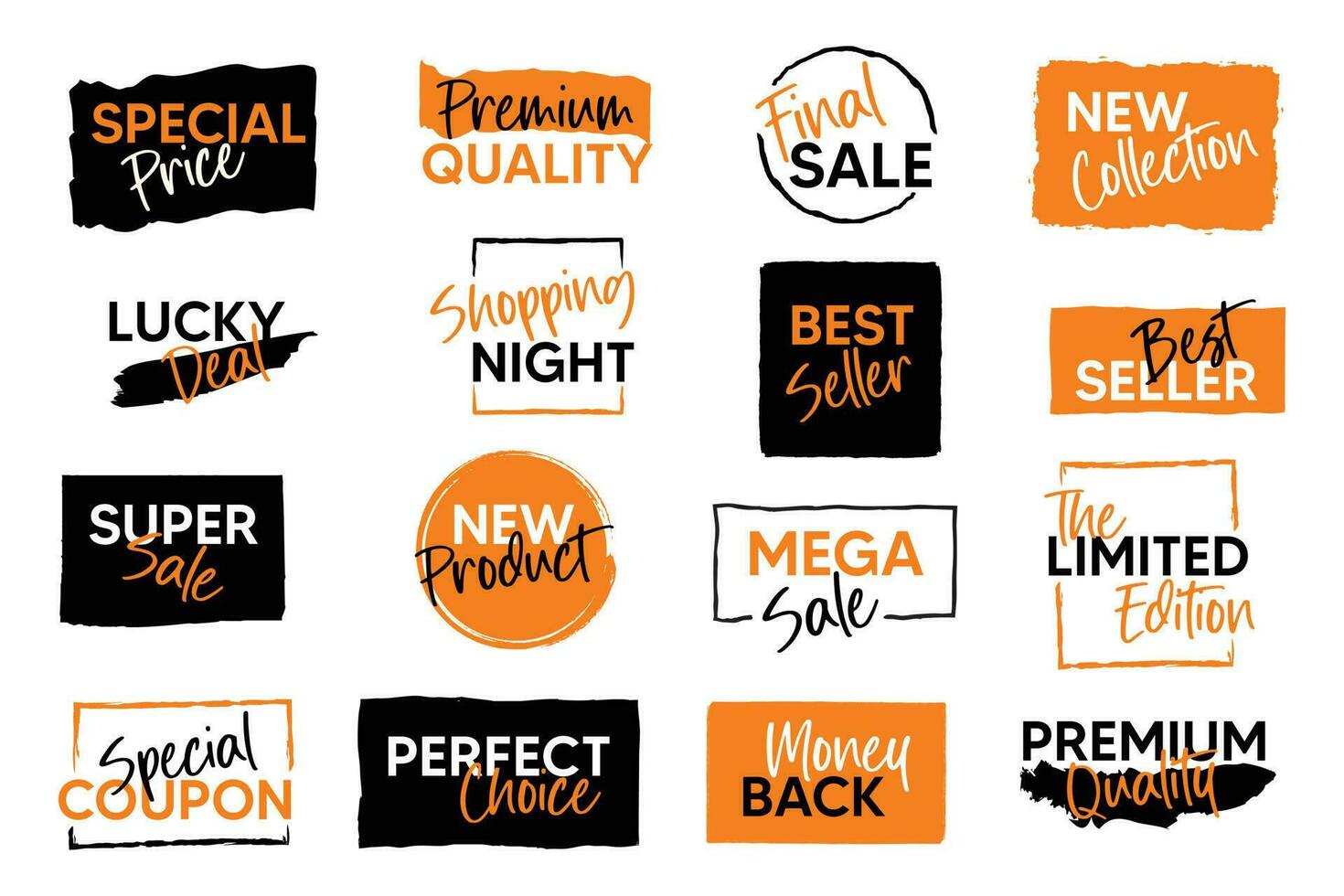 Set of brush sale banners, labels, tags and stickers. vector