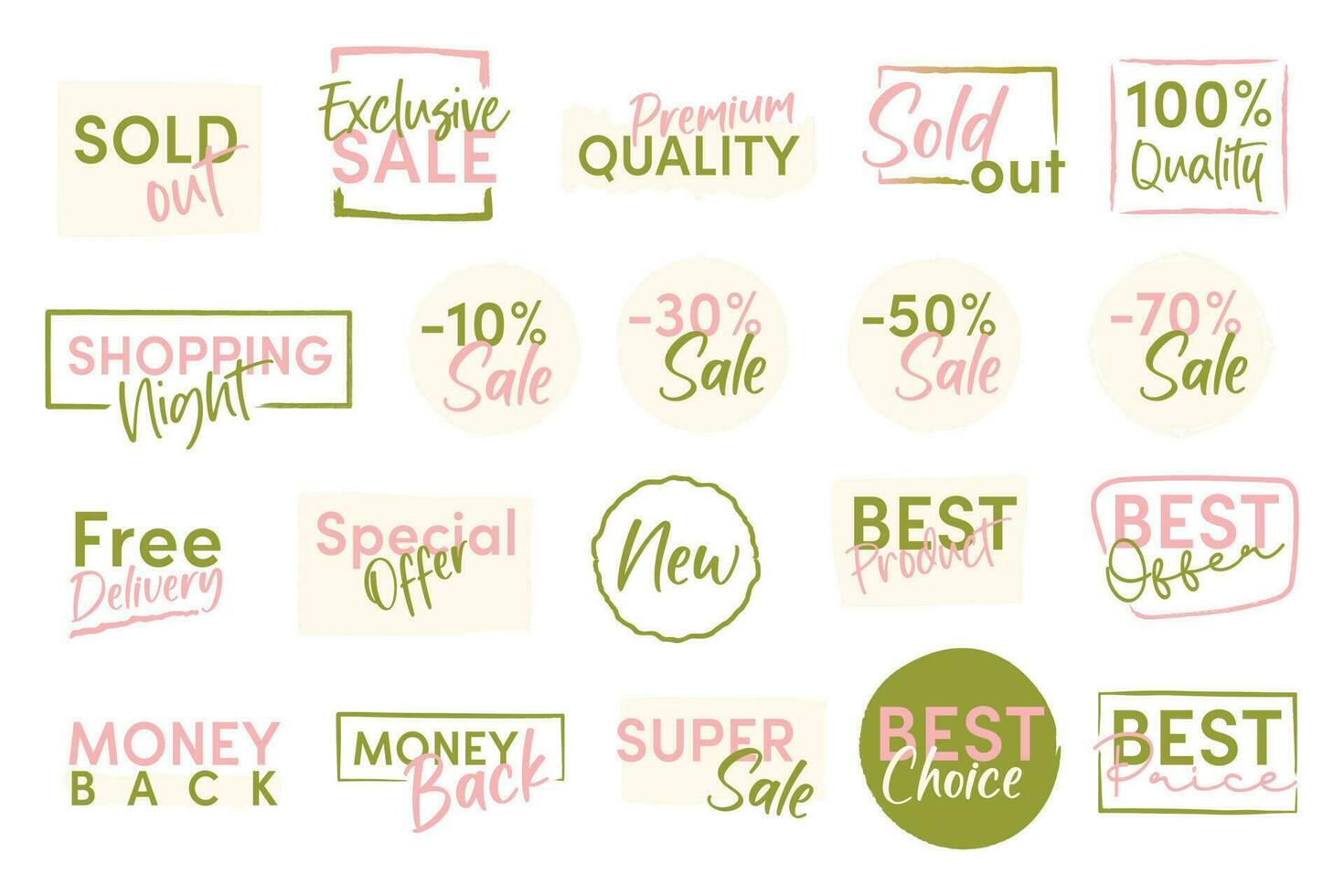 Set of brush sale banners, labels, tags and stickers. vector