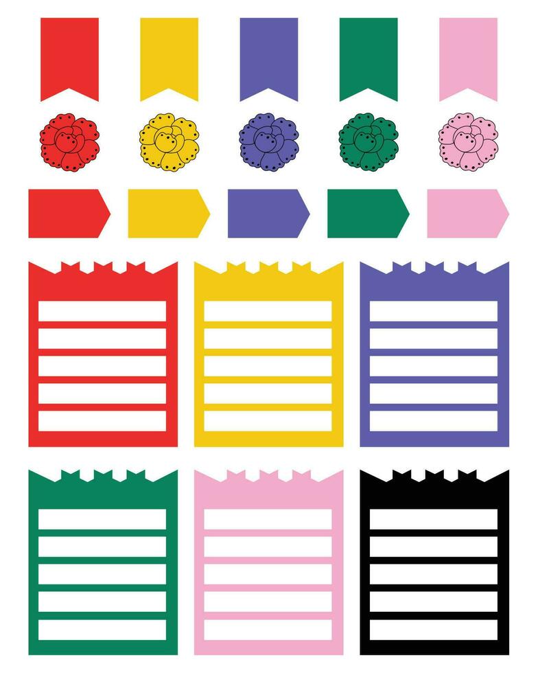 Set of planner stickers. Printable planner stickers. Planners and weekly days label. Bullet journal stickers, planner, scrapbook stickers design. vector