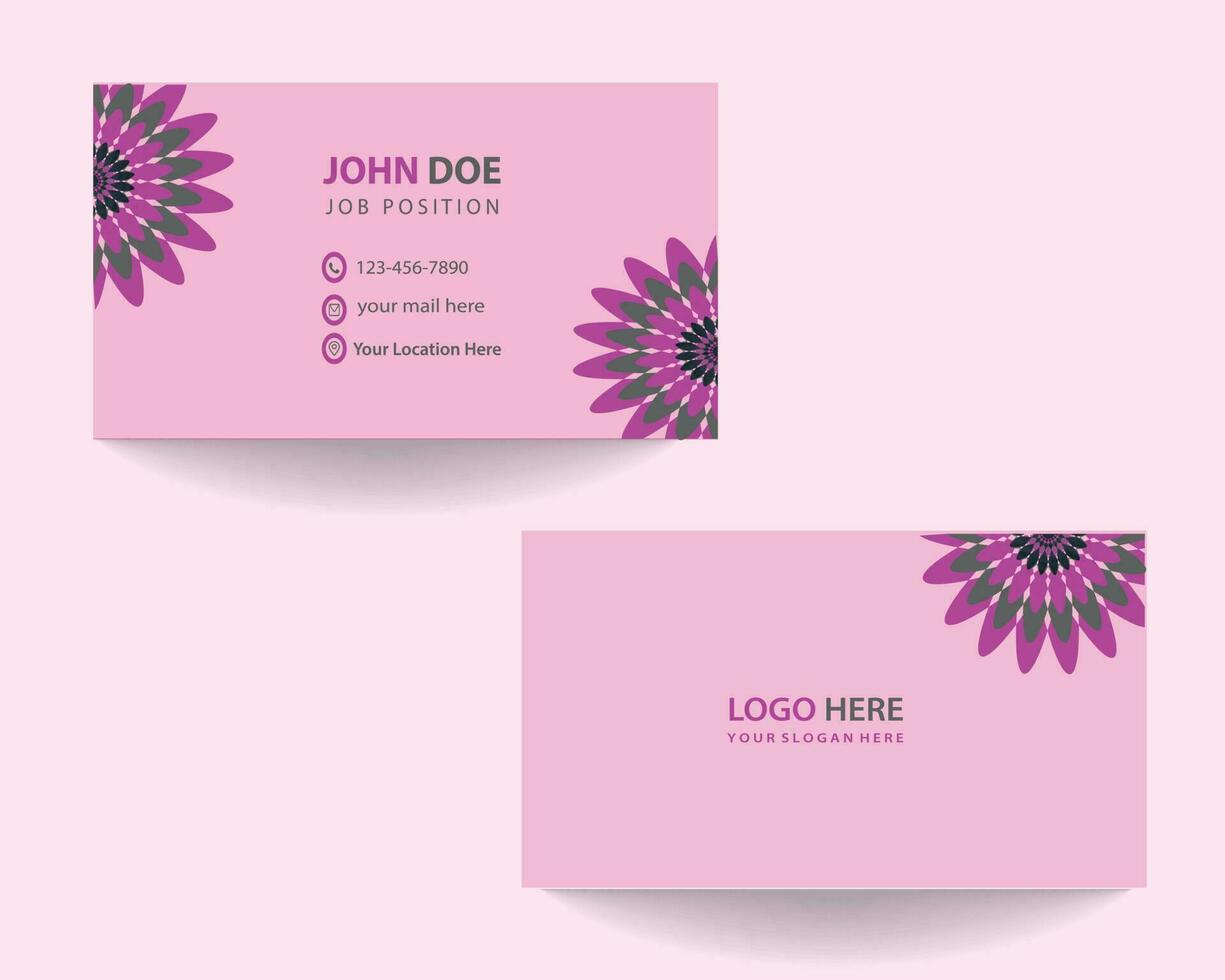 pink background Mandala flower logo with business card suitable for all business beauty salon, fashion, skincare, cosmetic, yoga free Vector. pink mandala business card design. vector
