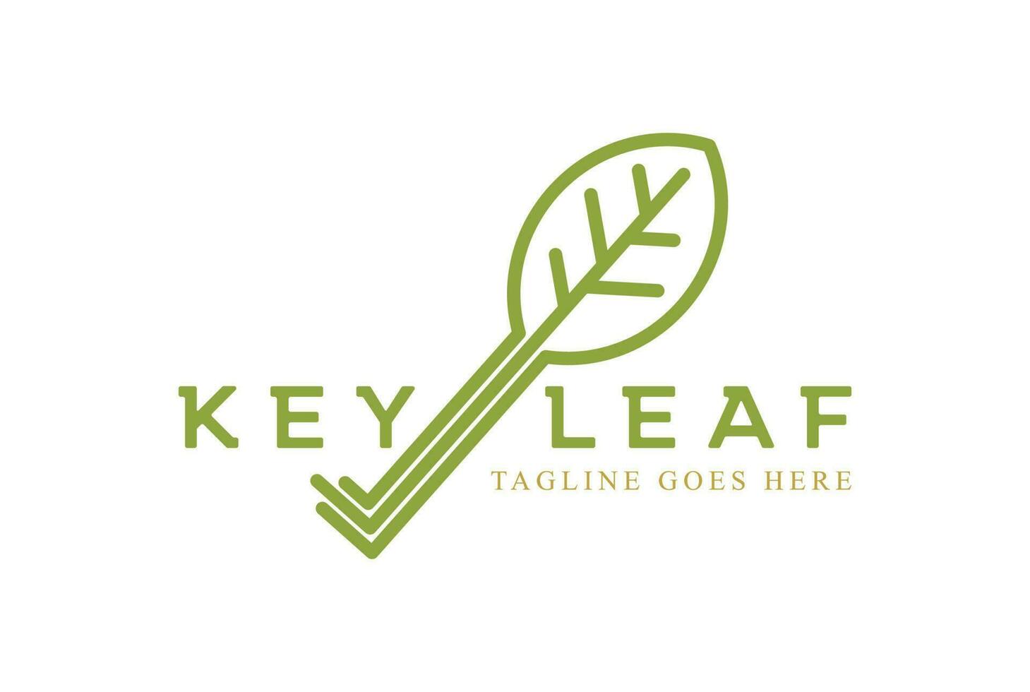 Simple Minimalist Fresh Green Key Leaf Tree Plant Logo Design vector