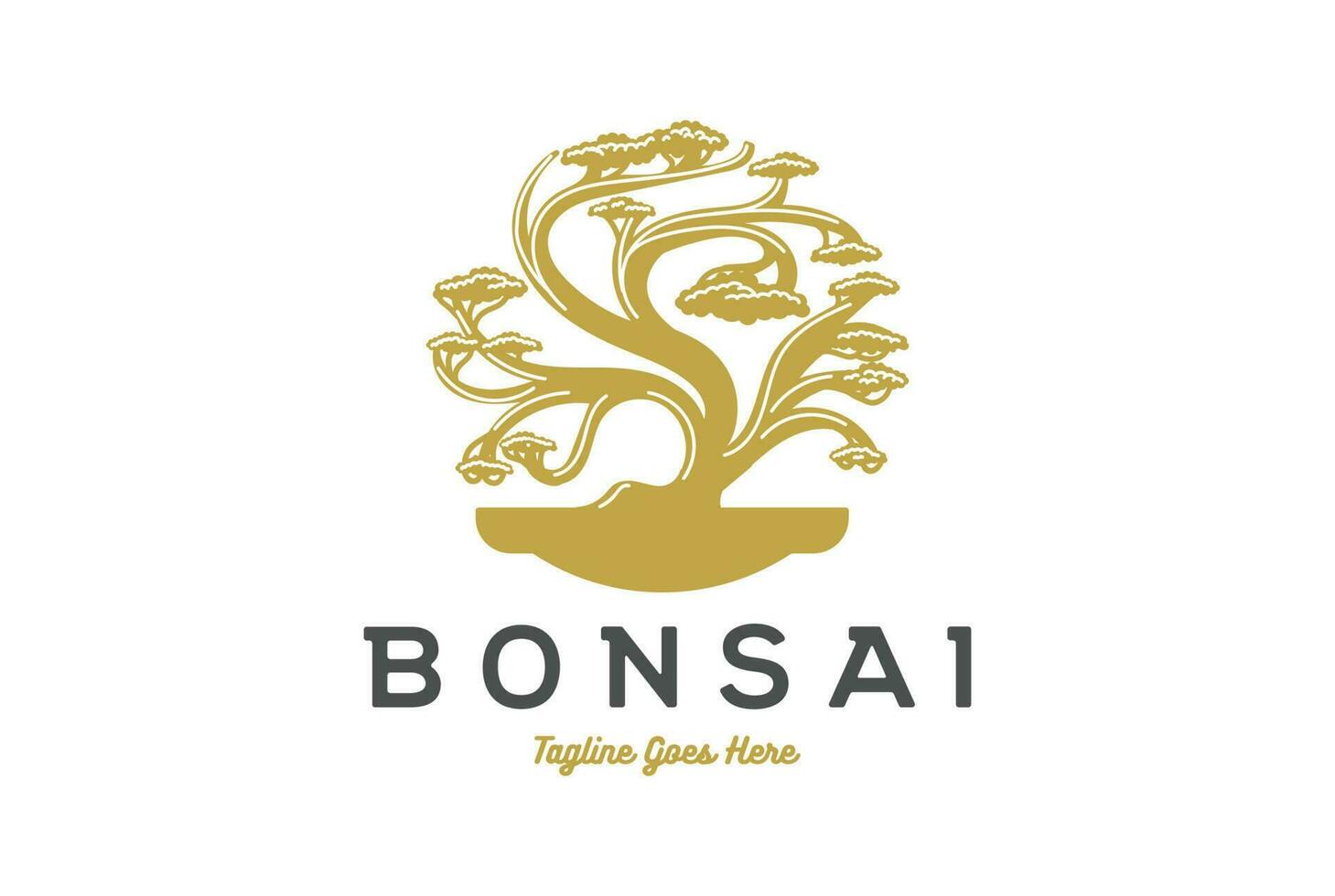 Oriental Bonsai Art Japanese Mini Small Plant Tree on Pot Silhouette Logo Design vector