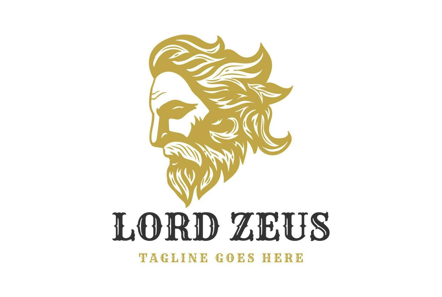 Vintage Greek Old Man Face God Zeus Triton Neptune Philosopher with Beard and Mustache Head Logo Design Vector