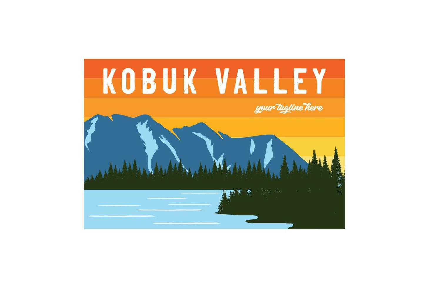 Clásico retro americano montaña pino bosque kobuk Valle río lago nacional parque para al aire libre aventuras t camisa logo ilustración vector