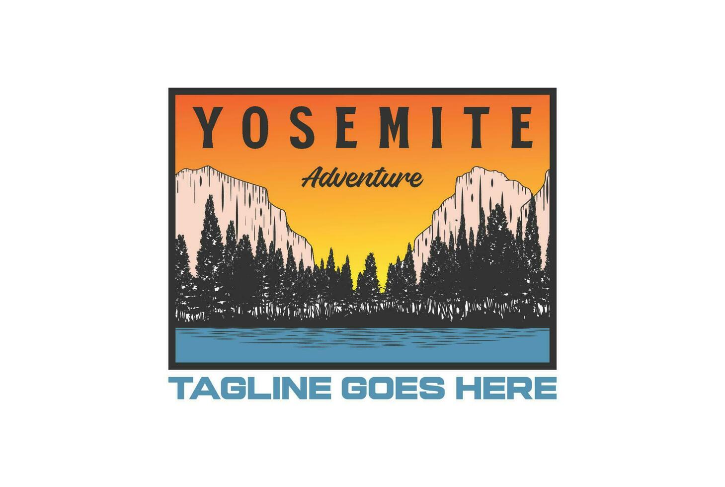 Vintage Yosemite Landscape View for Outdoor Adventure T Shirt Logo Illustration vector