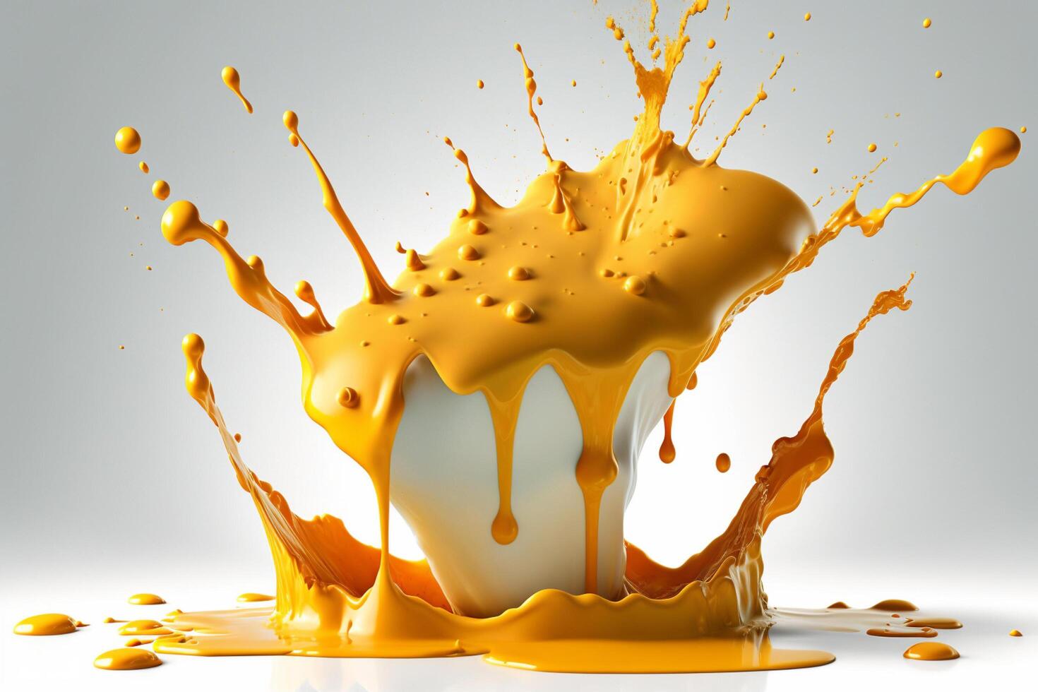 A delicious melting cheese splash in a realistic style. Hot cheese or cheddar splash. Tasty cheese liquid splash. Cheese sauce crown splash. For italian food, world cheese day, dessert by photo
