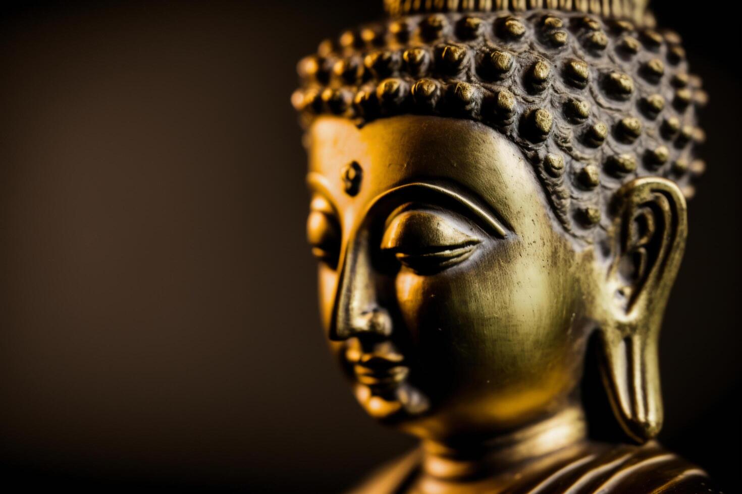 A thai buddha statue sits and meditating at buddhist temple. Ancient thailand buddha face. Background for vesak festival celebration. Vesak day concept. Vesak celebration day greetings by photo