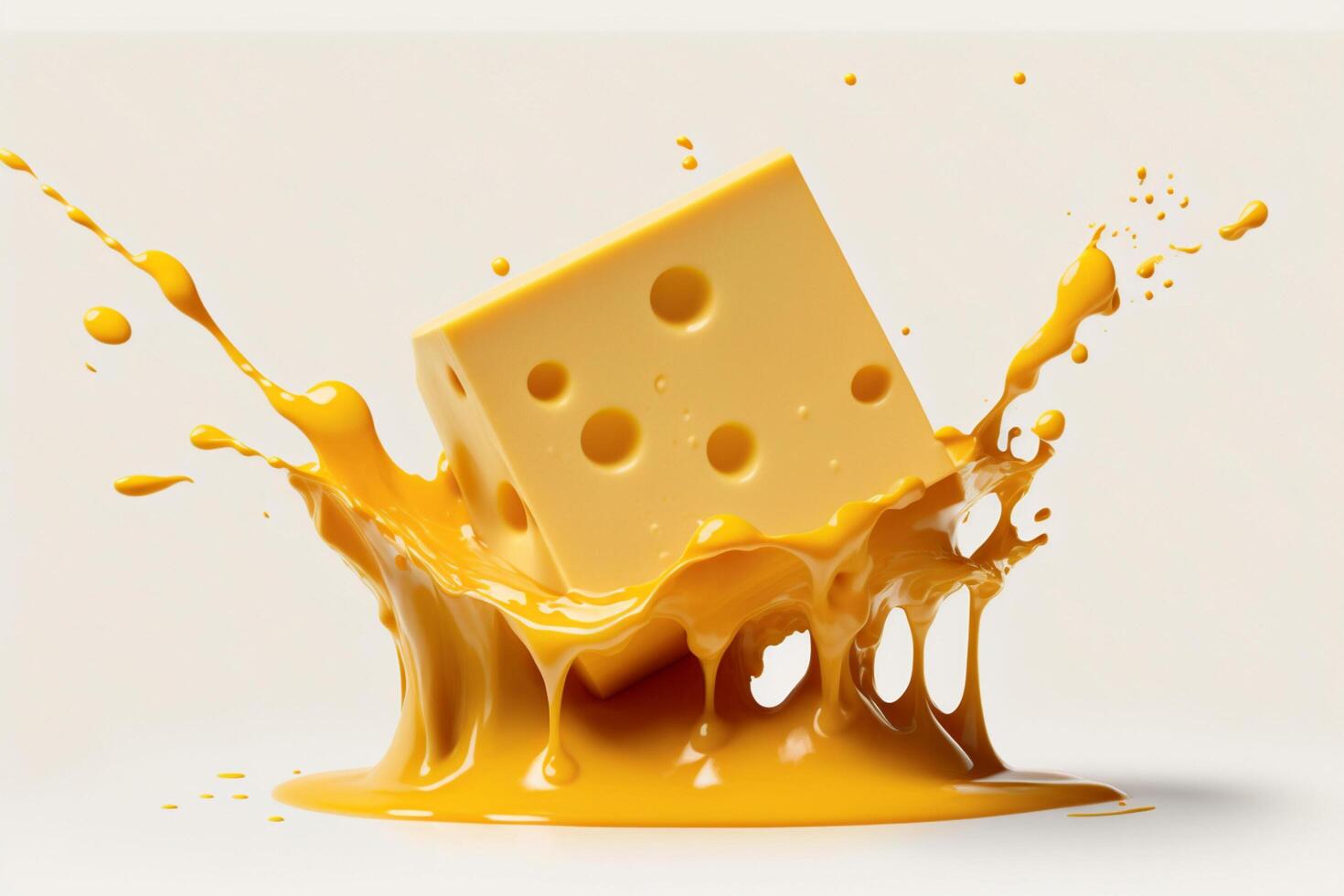 A delicious melting cheese splash in a realistic style. Hot cheese or cheddar splash. Tasty cheese liquid splash. Cheese sauce crown splash. For italian food, world cheese day, dessert by photo