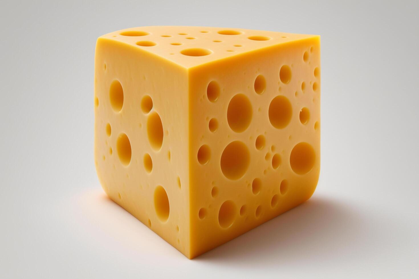 delicioso pedazo de queso Cheddar queso sin embalaje en blanco antecedentes. emmental queso cuña. suizo, italiano lechería Fresco orgánico producto. para queso festival comida o mundo queso día por ai generado foto