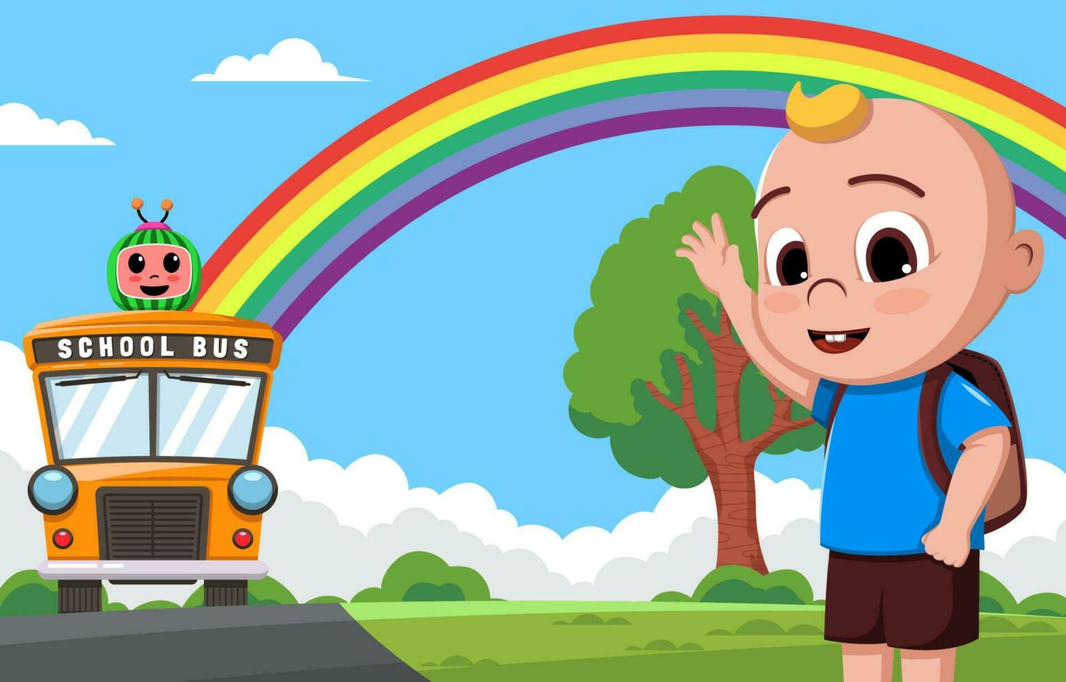 Little Boy Waiting for a School Bus vector