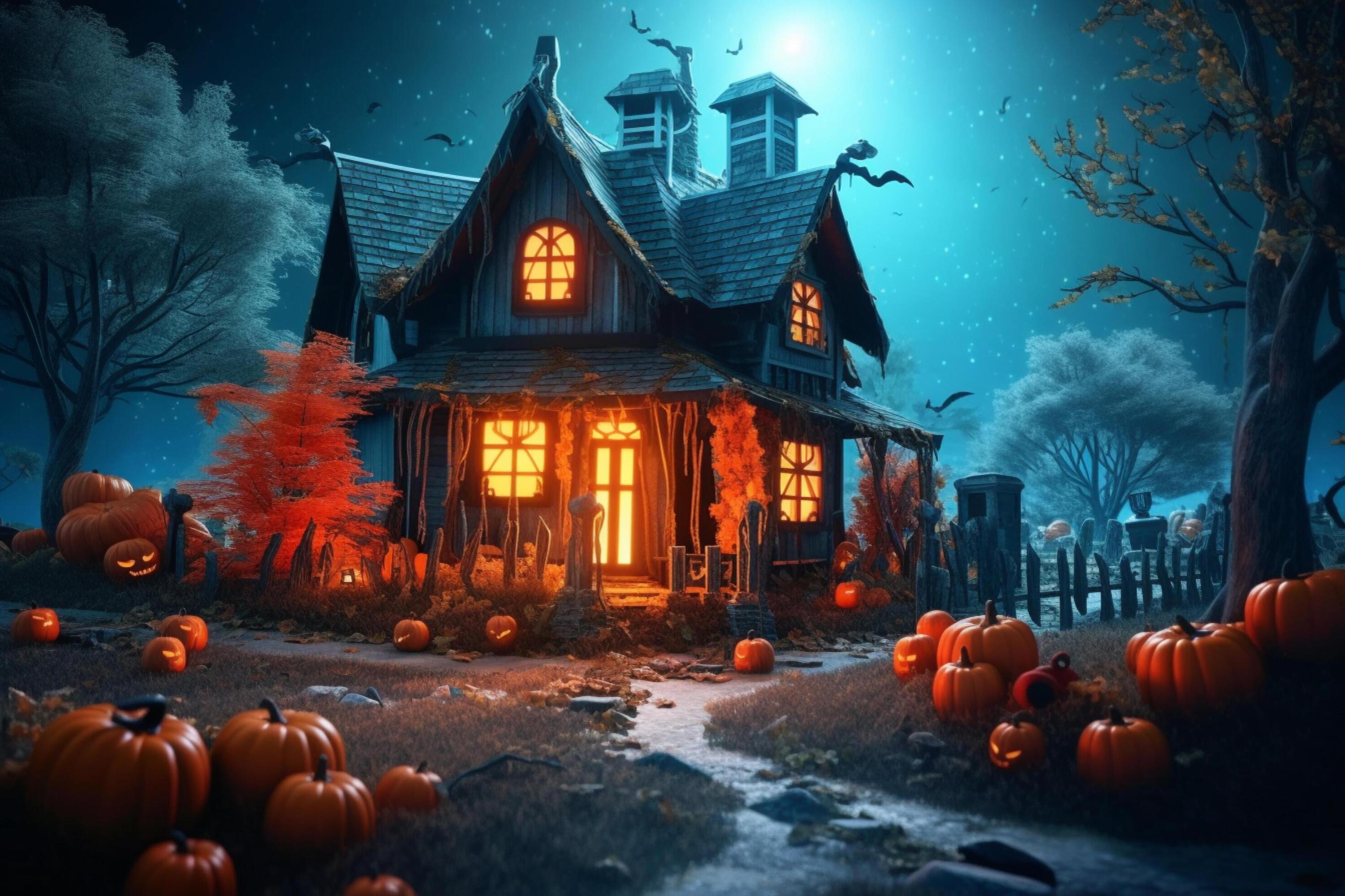 Haunted House On Halloween Celebration Concept Spooky House Halloween 