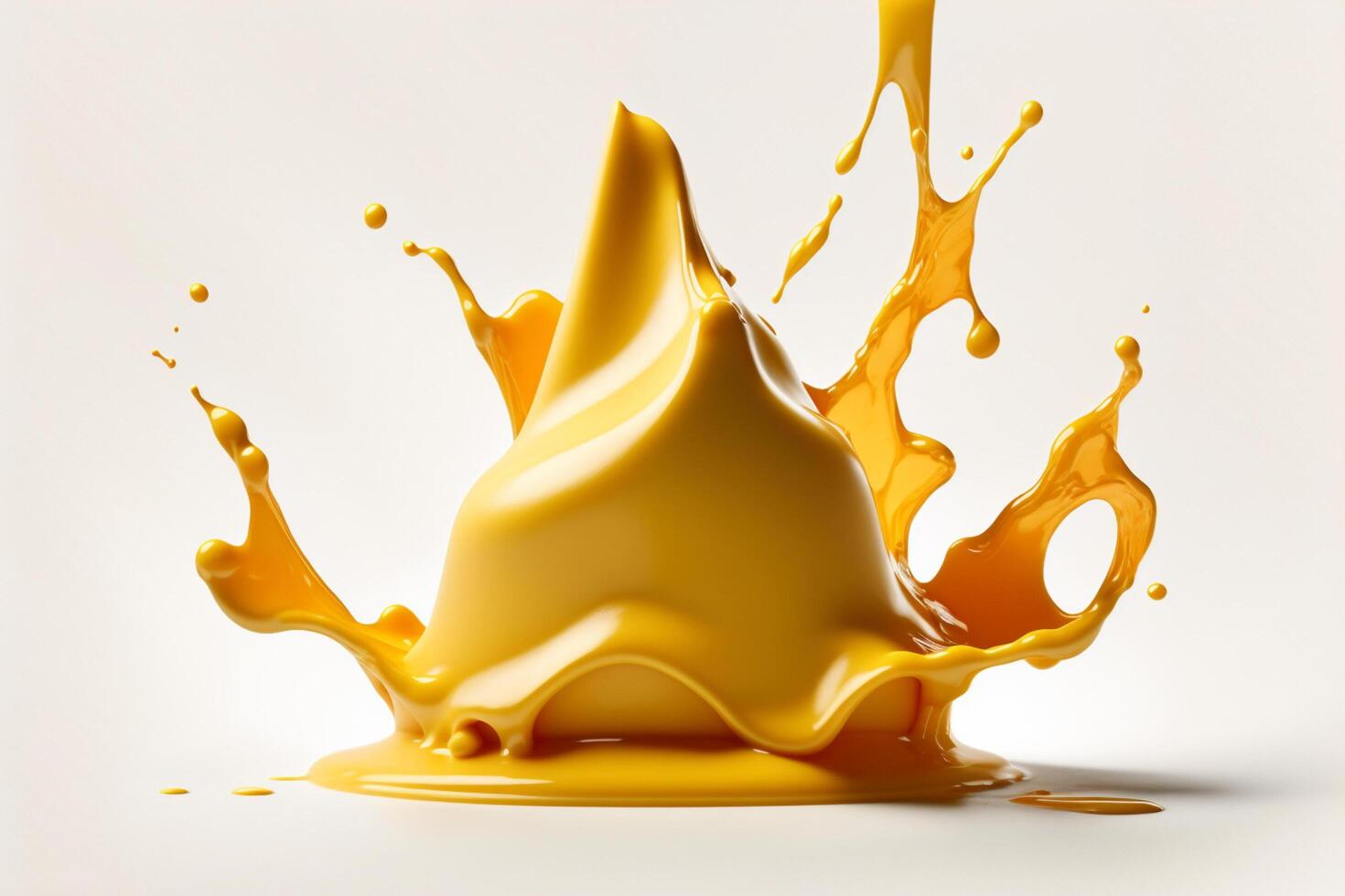 A delicious melting cheese splash in a realistic style. Hot cheese or cheddar splash. Tasty cheese liquid splash. Cheese sauce crown splash. For italian food, world cheese day, dessert by photo