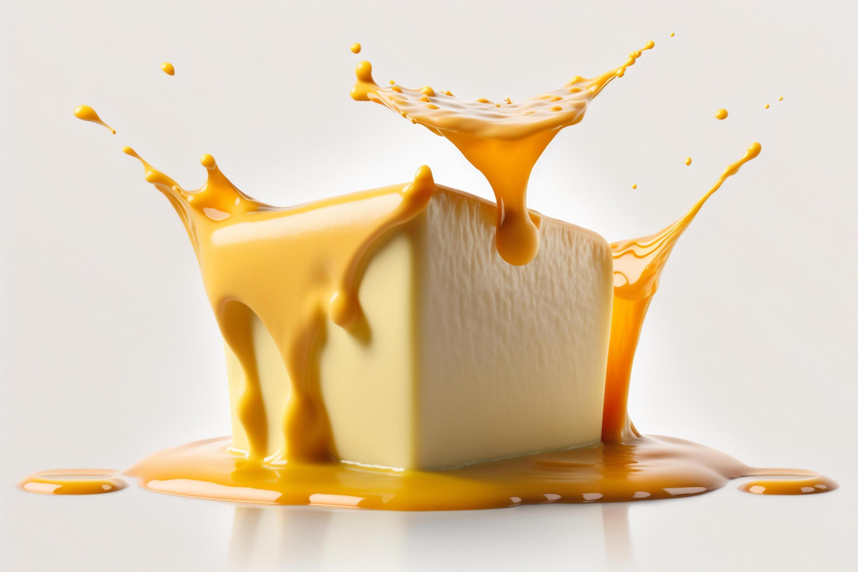 A delicious melting cheese splash in a realistic style. Hot cheese or