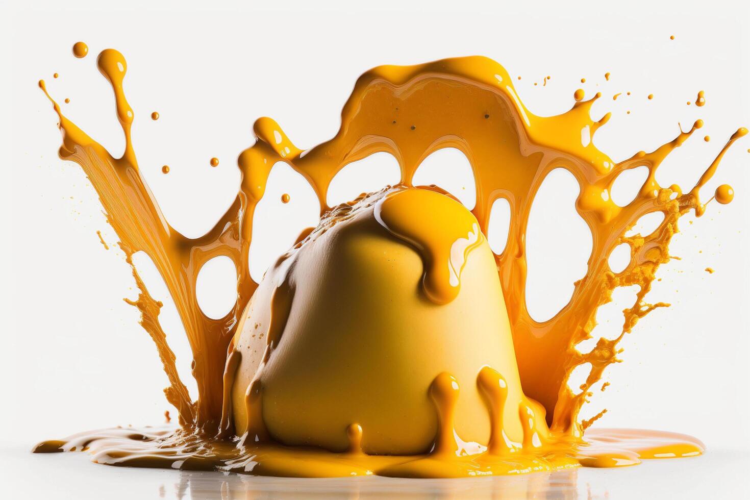 A delicious melting cheese splash in a realistic style. Hot cheese or cheddar splash. Tasty cheese liquid splash. Cheese sauce crown splash. For italian food, world cheese day, dessert by photo