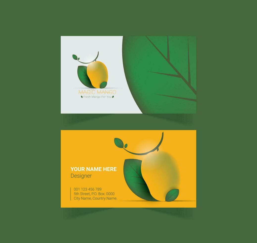 Mango Shop Business Card Design, Visiting Card Design. vector