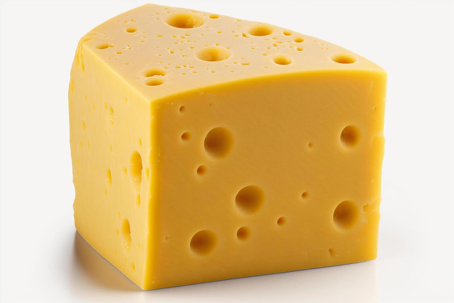 Delicious piece of cheddar cheese without packaging on white background. Emmental cheese wedge. Swiss, italian dairy fresh organic product. For cheese festival food or world cheese day by photo