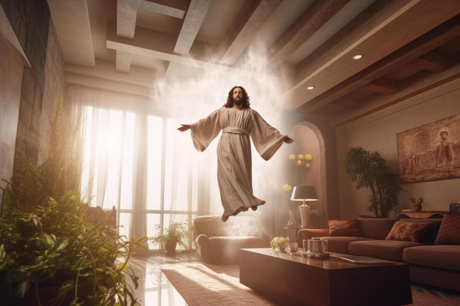 Ascension day of jesus christ or resurrection day of son of god. Good friday. Ascension day concept in living room by photo