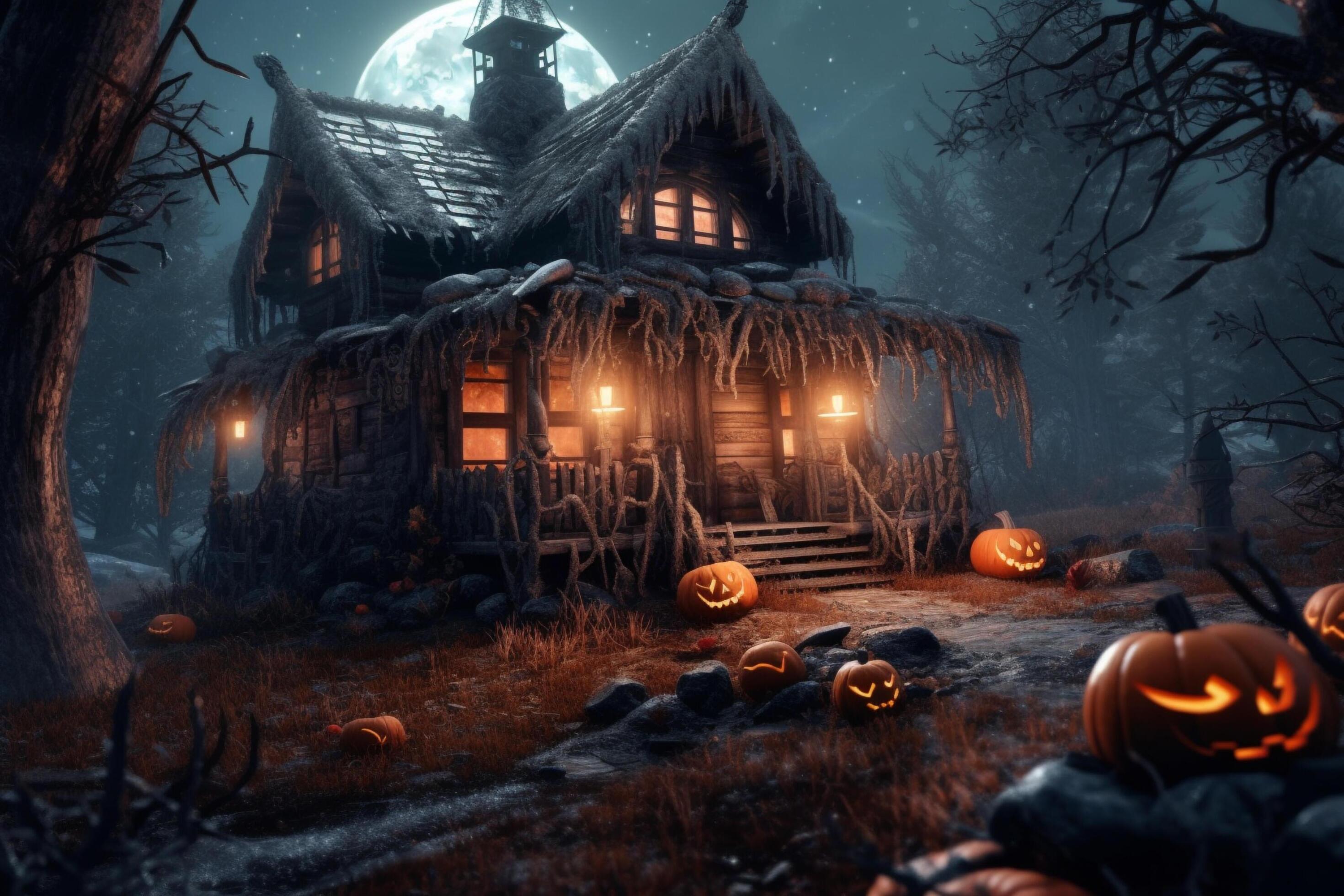 Haunted house on halloween celebration concept. Spooky house halloween