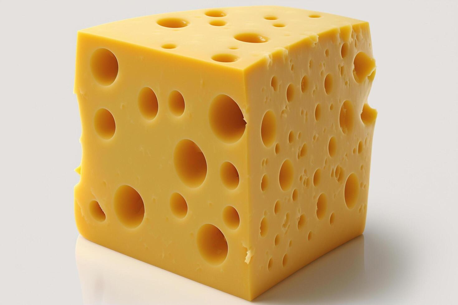 Delicious piece of cheddar cheese without packaging on white background. Emmental cheese wedge. Swiss, italian dairy fresh organic product. For cheese festival food or world cheese day by photo