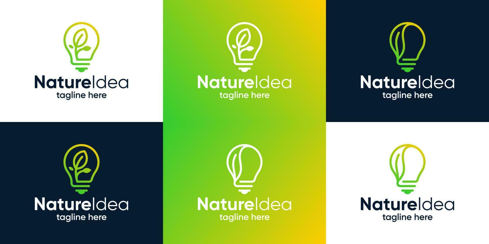 colección de lámpara bulbo logo diseño con hoja logo diseño gráfico vector ilustración. energía ahorro lámpara símbolo , icono, creativo.