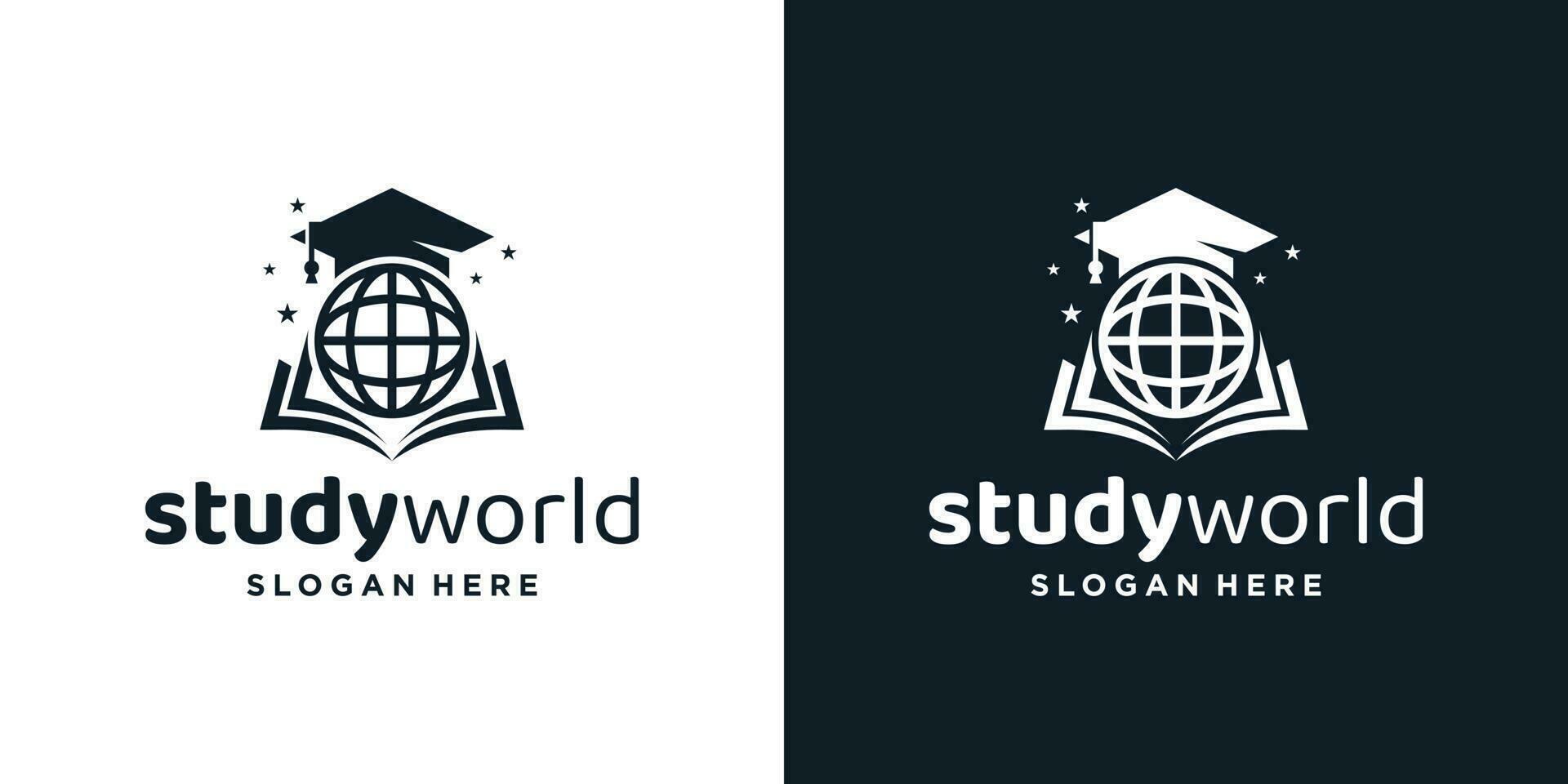 College, Graduation cap, Campus, Education logo design with world book graphic vector illustration. Symbol, icon, creative.