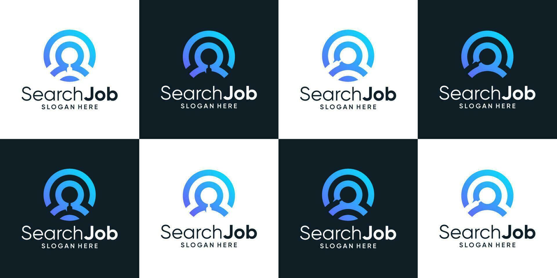 Collection of job search logo design with magnifying glass. Job or employee logo design graphic vector illustration. Symbol, icon Search work, creative.