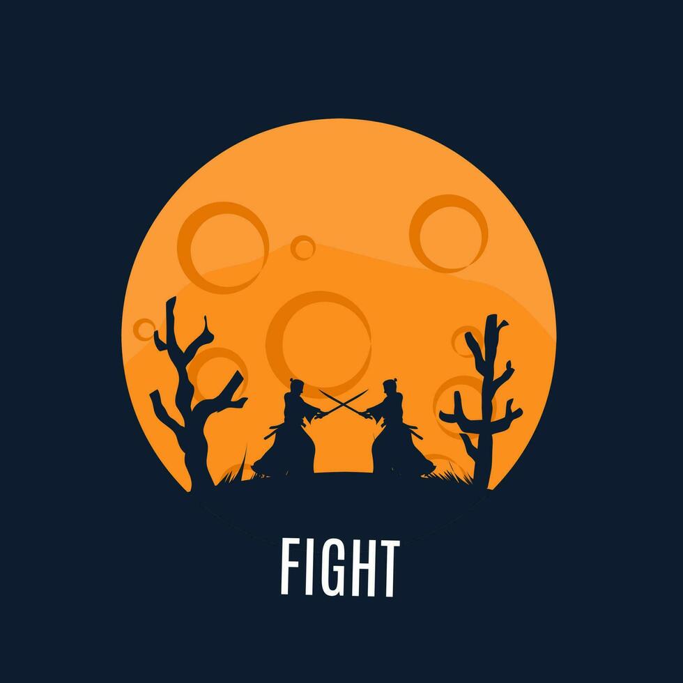 illustration vector of samurai fight,night scenery,perfect for print,symbol,etc