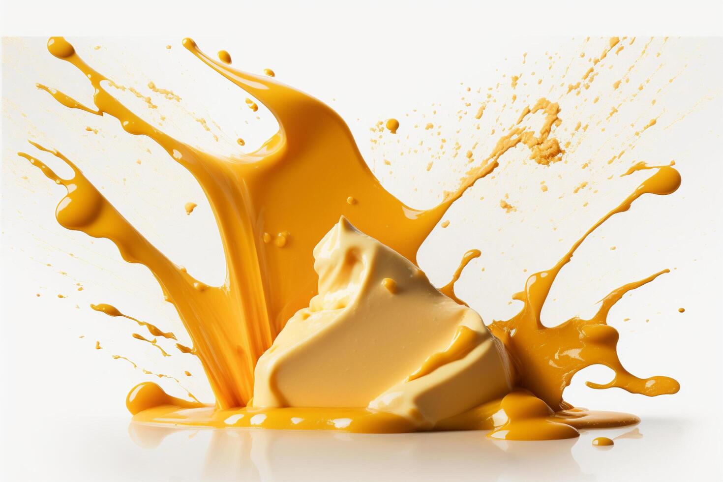 A delicious melting cheese splash in a realistic style. Hot cheese or cheddar splash. Tasty cheese liquid splash. Cheese sauce crown splash. For italian food, world cheese day, dessert by photo