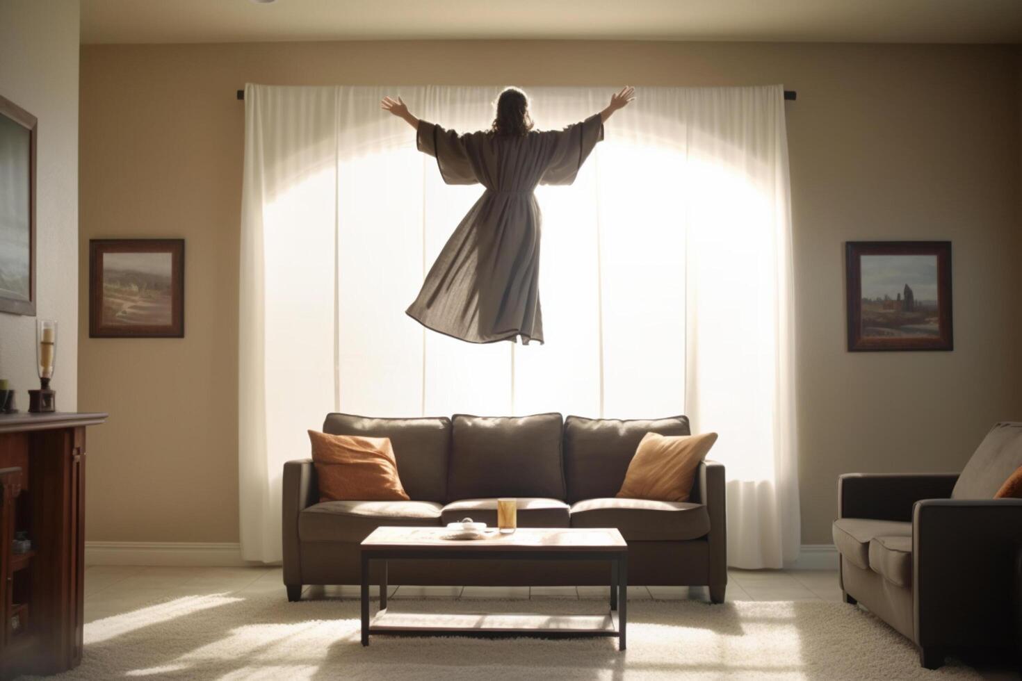 Ascension day of jesus christ or resurrection day of son of god. Good friday. Ascension day concept in living room by photo