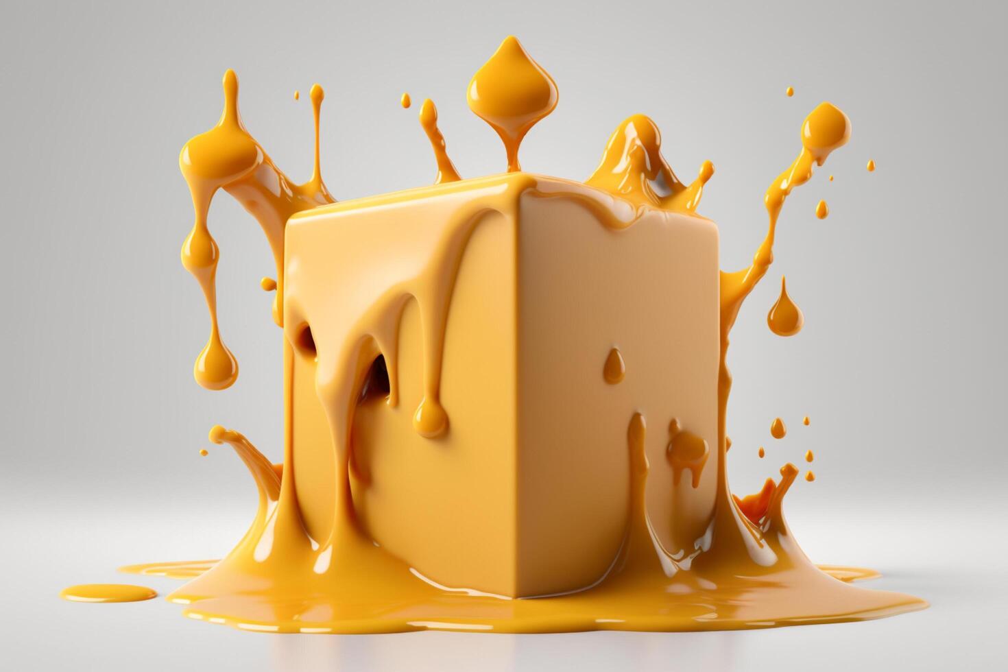 A delicious melting cheese splash in a realistic style. Hot cheese or cheddar splash. Tasty cheese liquid splash. Cheese sauce crown splash. For italian food, world cheese day, dessert by photo