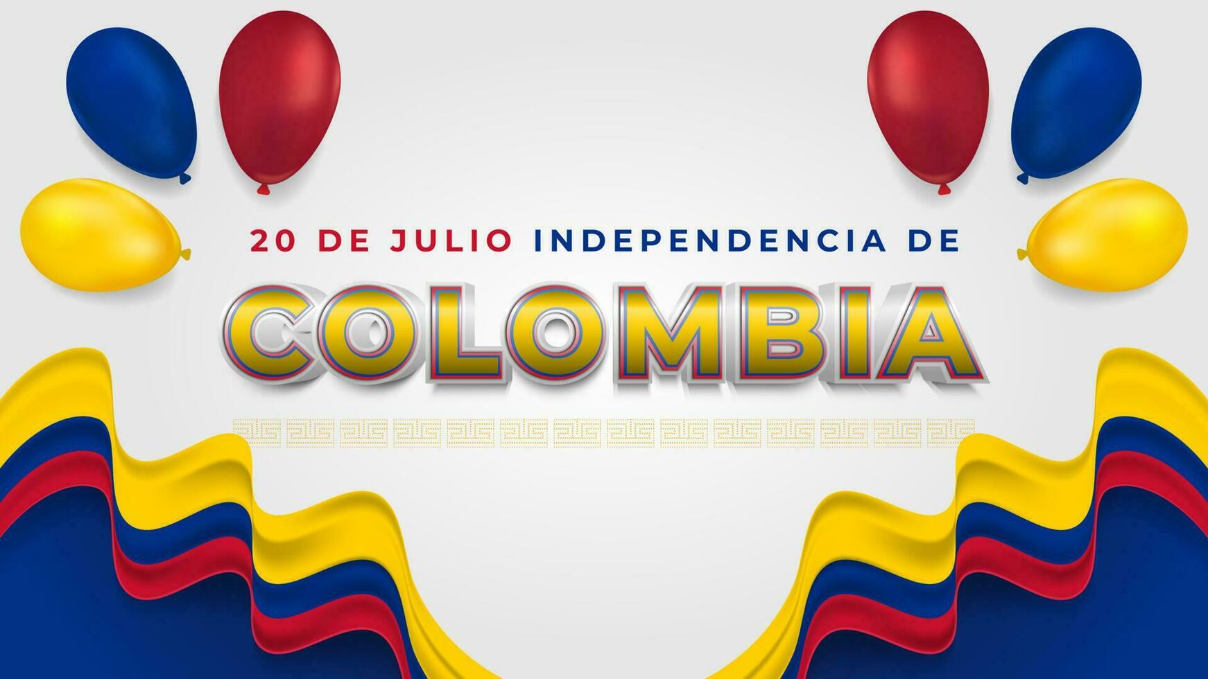 20de Julio Independencia de Colombia or Colombia independence day greeting with Realistic Wavy Flags, and, Balloons vector