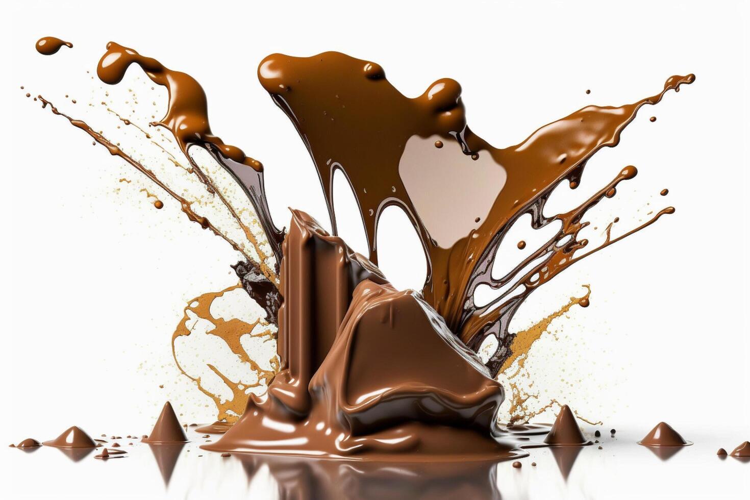 A delicious melting chocolate splash in a realistic style. Hot chocolate, cacao or coffee splash. Tasty chocolate liquid splash. Chocolate sauce crown splash. For chocolate day dessert by photo